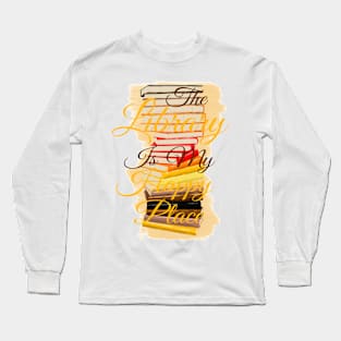 The Library Is My Happy Place | Orange Long Sleeve T-Shirt